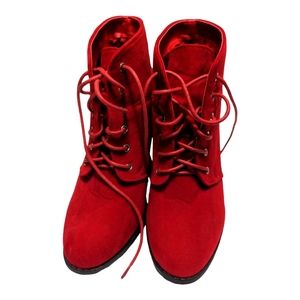 Booties suede like bright red